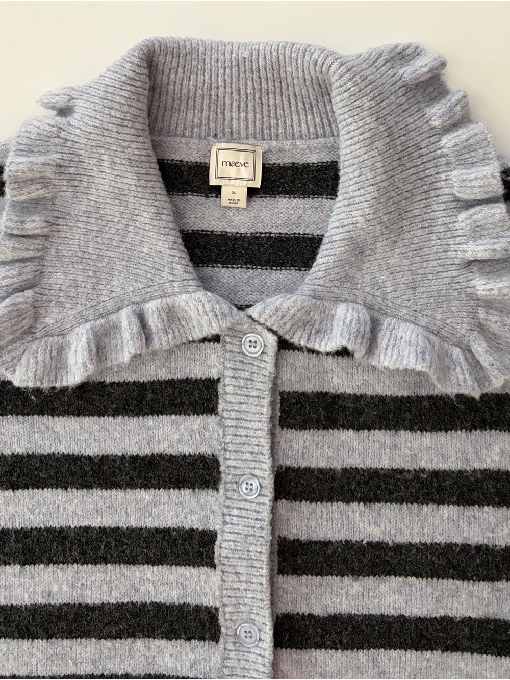 Anthropologie Maeve Ainsley Ruffle-Collar Cardigan Sweater Gray Blue size XL - Picture 8 of 13